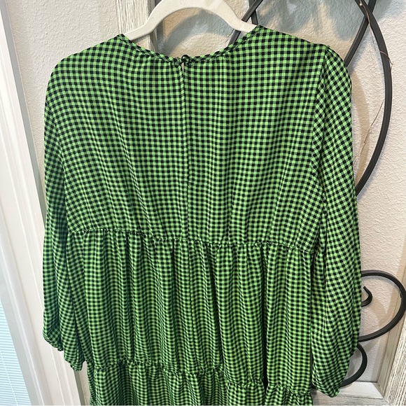 NWT Topshop Gingham Smocked Long Sleeve Maternity Midi Dress Green & Black Sz 4 - Picture 8 of 15